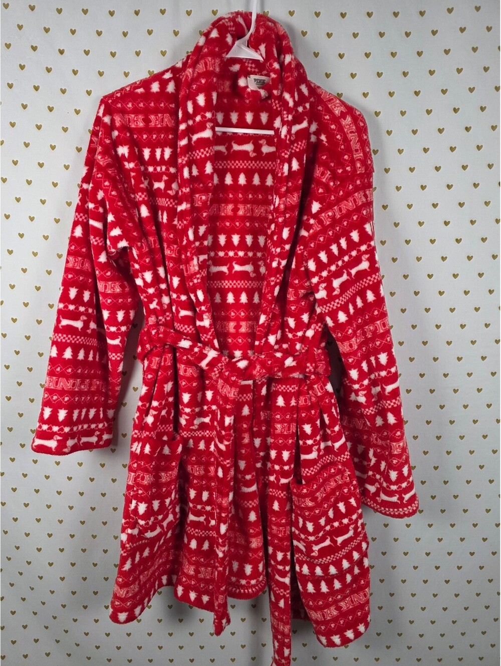 Victorias Secret Red Fluffy Warm Bath Robe Wrap Cover Up Medium large